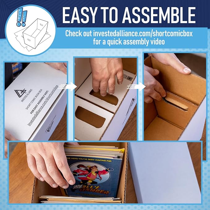 Premium Short Comic Book Storage Box (3 Pack - White). Thick Cardboard Comic Book Box/Cabinet. Comics Books Bin for 150-175 Collectibles. Comics Boxes Storage Case/Cabinet to Showcase Collectibles.
