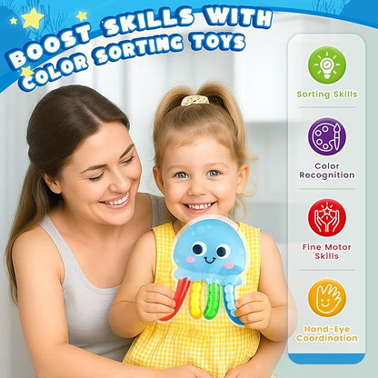 3 otters Color Sorting Sensory Toys, Sea Animals Fine Motor Matching Games Fidget Toys with 3 Game Cards for Toddlers Birthday Party Gift