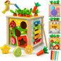 Wooden Baby Activity Cube,Montessori Developmental Toddler Educational Learning Toys, Sorting & Stacking Game