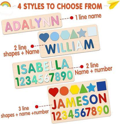 Name Puzzle for Kids Personalized, 1st Birthday Girl and Boy,Custom Baby Easter Gifts with Engraved Text on Back, Montessori Learning Toys for Boy & Girl (Pink Gradient)
