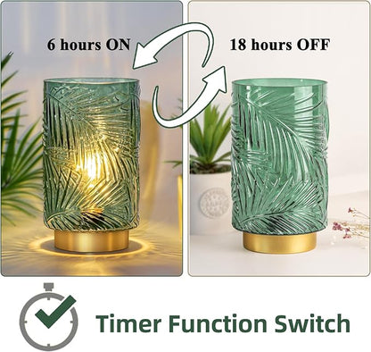 Battery Operated Table Lamp, Cordless Lamps for Home Decor, Battery Powered Nightlight with LED Bulb with Timer, Decorative Lights for Living Room Bedroom Tabletop Entryway Centerpiece Gift(L Green)