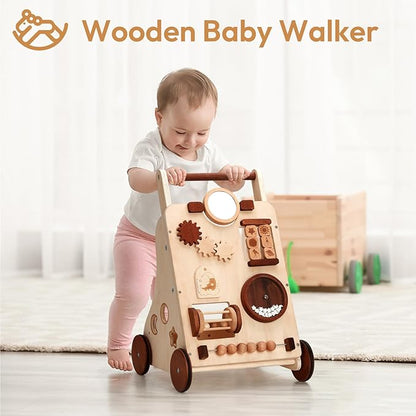 Woodtoe Wooden Baby Walker, Adjustable Speed Push Walker, Montessori Walker for Boys and Girls, Baby Activity Center, Sit to Stand, Toddler Push Toys for Babies 9-12 Months, 1 2 3 Year Old