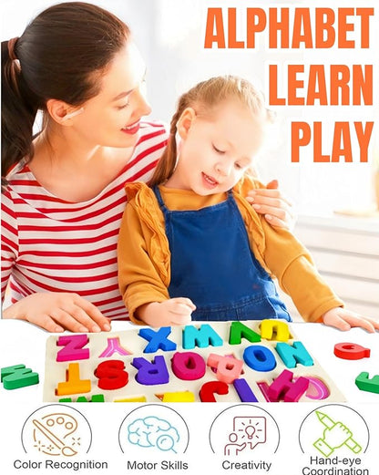 Alphabet Puzzle Wooden Puzzles for Toddlers, Alphabet Learning Toys ABC Shape Puzzle Wood Montessori Preschool Early Education Learning Toys for Kids Toddlers Girls Boys Kindergarten