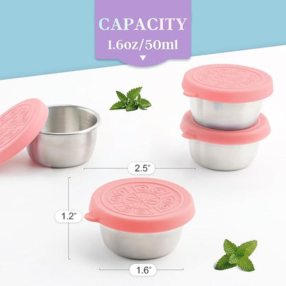 6x1.6 Oz Salad Dressing Containers With Lids, Small Leakproof Reusable Stainless Steel Salad Dressing Container To Go For Lunch Boxes,Sauce containers, Picnics,Travel Meal Prep And Kitchen Storage.