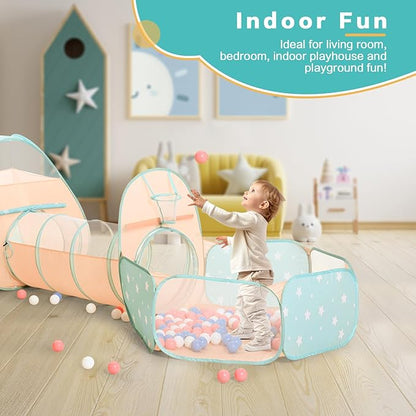 SISTICKER 3 in 1 Kids Play Tent with Baby Ball Pit and Play Tunnel, Toddler Climbing Toys for Boys, Girls, Babies, Indoor Outdoor Pop Up Playhouse Tunnel Toys (Balls NOT Included)