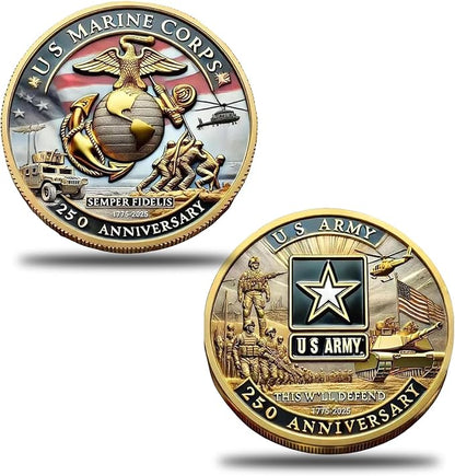 Marine Corps 250th Anniversary Coins,USMC Military Challenge Coins- Patriotic Military Collectible with Engraved Service Branch Insignia in Durable Metal Veteran Gift,Military Collectible