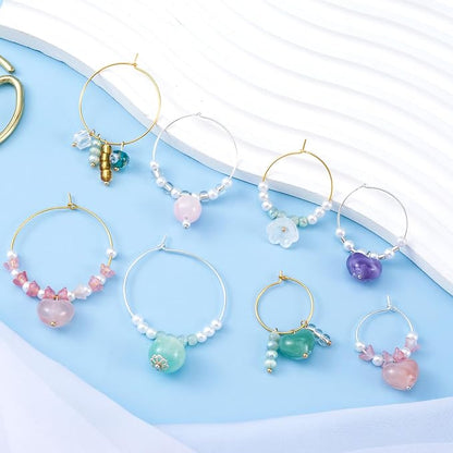 Pndeyo 120pcs Hypoallergenic Earring Beading Hoops, Mix Sizes Round Hoop Earrings Findings, Open Earring Wire Ring Accessories for Jewelry Making- Gold & Silver