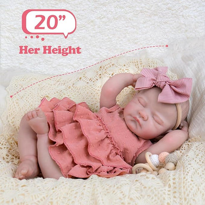 Aori Realistic Reborn Baby Dolls - 20" Lifelike Sleeping Newborn Girl with Magnetic Pacifier, Poseable Limbs, Hand-Painted Skin, Soft Body for Girls 3+