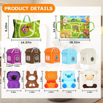 Toddler Learning Toys for 2 3 4+ Year Olds, Counting, Matching & Sorting Montessori Toy with Farm Animals, Playmat, Finger Puppets, Shape Keys and House, Easter Christmas Birthday Gift for Boys Girls