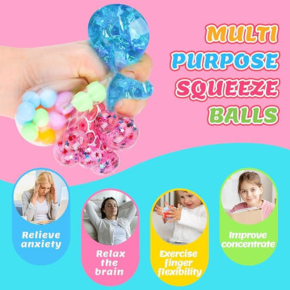 Stress Balls 4 Pack for Adults and Kids, Squeeze Toys, Sensory Toys for Kids with Autism, Squishy Fidget Toys for Stress and Anxiety Relief, Prize for Classroom