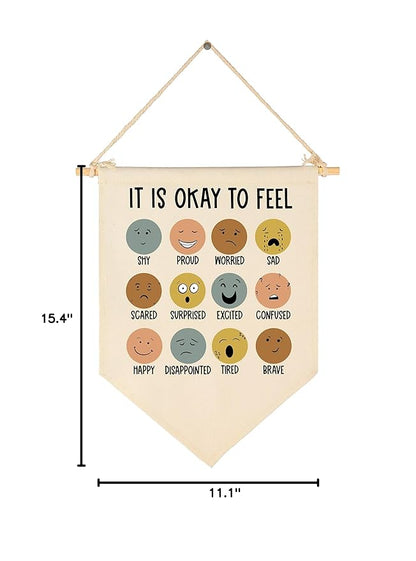 It Is Okay to Feel-Classroom Poster Decor-Teacher Gifts-Canvas Hanging Pennant Flag Banner Wall Sign Decor for Nursery Reading Room-Positive Growth Mindset Mental Health Quotes for Baby Kids Girl Boy