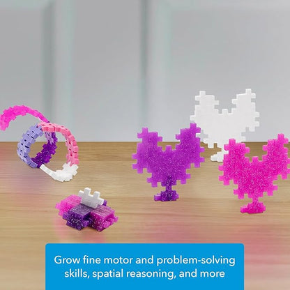 PLUS PLUS 240 Piece Interlocking Building Blocks for Kids, Open Ended Connecting Toys, STEM Bin Mini Manipulatives - Glitter Mix Play Tube & Baseplate