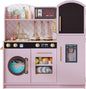 Treocho Play Kitchen for Kids, Wooden Toddler Kitchen Set with Storage, Modern Design Toy Kitchen with Faucet&Sink, Stove, Chalkboard, Icemaker and Various Accessories for Kids Ages 3+, Pink
