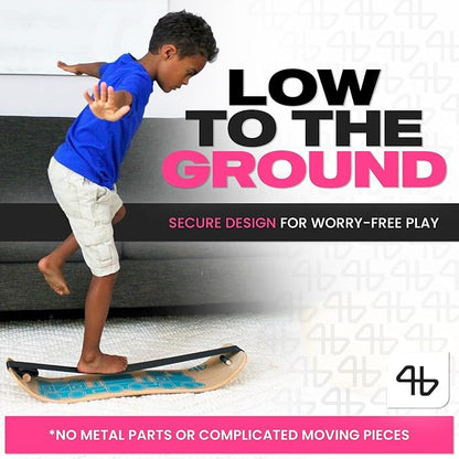 Balance Board for Kids - Slackline Wooden Wobble Board - Slackboard Balance Trainer for Coordination - Training for Skateboard, Snowboard, Football, Soccer, Baseball, Basketball
