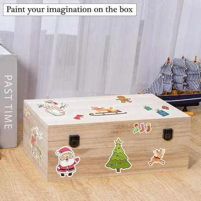 Wooden Storage Box Container with Hinged Lid and Front Clasp, 12.2''x8.6''x4.7'' Large Wooden Box, Wood Boxes Wood Gift Boxes for Crafts Art Hobbies and Valentine's Day Decoration