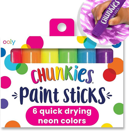 Ooly Chunkies 6 Neon Paint Sticks For Kids, Tempera Paint Sticks Neon Colors Set, No Mess Quick Drying Art Supplies for Toddlers and Kids