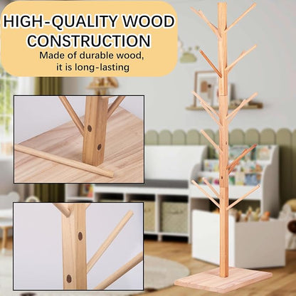 Wooden Puppet Stand for 15 Puppets – Hand Puppet Display Tree with 15 Pegs, Space-Saving Organizer for Classroom, Playroom, Daycare or Home Use – Natural Wood Puppet Holder Rack