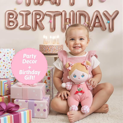 OUOZZZ Soft Baby Doll for 1+ Year Old Girl Gifts - Toys for 1+ Year Old Birthday Christmas Plush Gift for Toddler Adorable First Doll Tulip Pink 10"