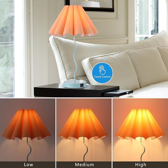Table Lamps for Living Room - Blue and Orange Modern Dimmable Lamps with USB Port and Outlet