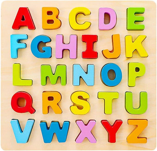 Alphabet Puzzle Wooden ABC Letter Puzzle for Toddlers Preschool Learning Early Educational Toys for Baby Girls Boys 1 2 3 Years Old (Capital Letter)