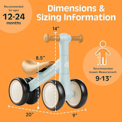 Retrospec Cricket 2 Baby Walker Balance Bike with 4 Wheels - Safe Learning Toy for Ages 12-24 Months - Scratch-Resistant Indoor Outdoor Toddler Riding Toy with Steering Limit & Soft Grips