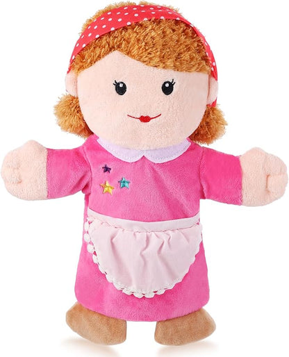 1 Pcs Family Hand Puppets 12 Inch Grandparents, Mom & Dad, Brother & Sister Plush Hand Puppet Toys Role-Play Toy Puppets for Kids Storytelling Imaginative Pretend Play Teaching Preschool(Mom A)