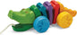 PlanToys® Rainbow Dancing Alligator Pull Toy for Toddlers | Eco-Friendly Wooden Toy with Click-Clack Sound | Walking Toy for Babies
