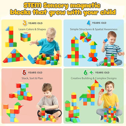 LovesTown 28 PCS Magnetic Blocks for Kids, Magnegtic Building Cubes for Toddler Preschool LearningToys Montessori Educational STEM Toys for Boys Girls