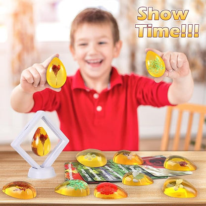 Flower Amber Dig Kit - 8 Flowers Specimens Excavation Kit, Flower Toy for Kids Girls, Plant Gift Dig Kits, Flower Plant Toys for Girls 6 and up Year Old Birthday Valentine's Day Gifts