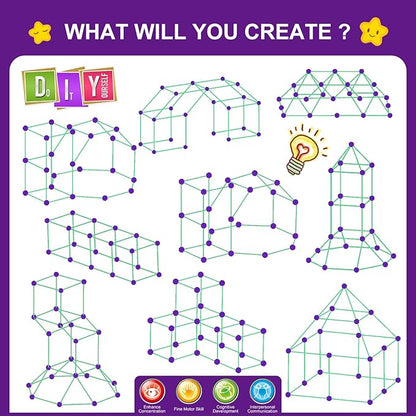 Glow In The Dark Fort Building Kit for Kids,STEM Construction Toys, Educational Gift for 4 5 6 7 8 9 10 11 12 Years Old Boys and Girls,Ultimate Creative Set for Indoor & Outdoors Activity,140 Pcs