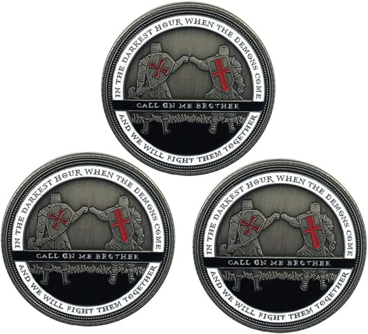 Armor of God Challenge Coin Knights Templar Oath Coin for Religious Collectible Gift (Pack of 3)