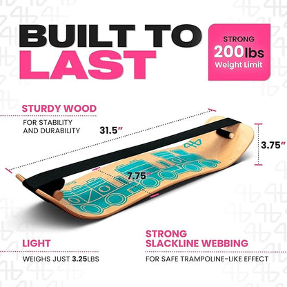 Balance Board for Kids - Slackline Wooden Wobble Board - Slackboard Balance Trainer for Coordination - Training for Skateboard, Snowboard, Football, Soccer, Baseball, Basketball