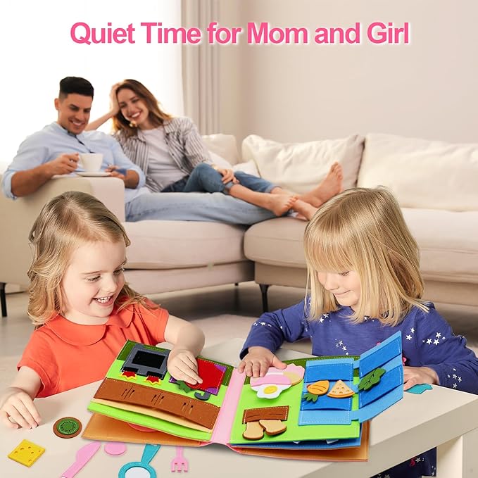 Montessori Felt Busy Book Toddlers Quiet Book Preschool Early Learning Educational Travel Toys for Kids Age 2 3 4 5 6 Years Travel Essentials Daily House Learning Activities Girls Gift