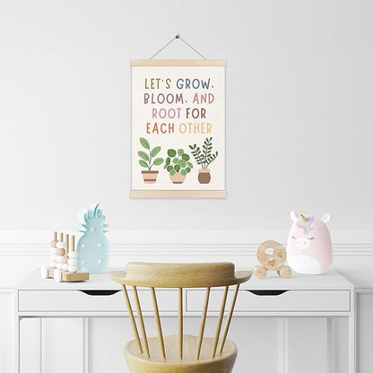 Koesus Boho Mental Health Wall Art Poster Hanger Frame 12x16 Inch, Let's Grow Bloom Root for Each Other Canvas Pictures Prints Framed Wall Decor for Classroom Therapy School Counselor Office