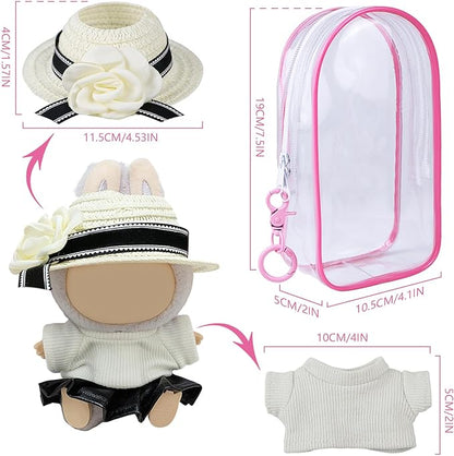 4 Sets Clothes for LABUBU Doll (NO Doll), Handcrafted Crochet Accessories for LABUBU About 6.7'' Dolls, Premium Outfit-Cute Clothes for Dress up Unique Style (Pink Packaging Box+Clothing Sets.)