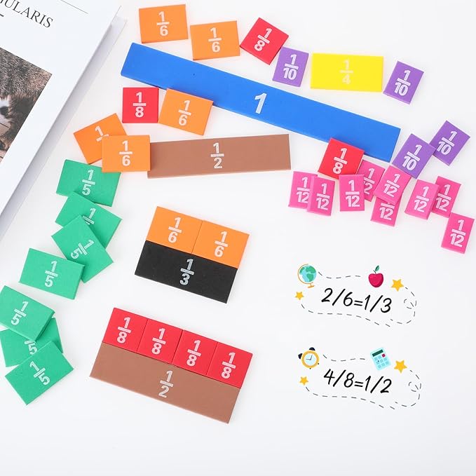 30 Sets Fraction Tiles Set for Math Classroom Fractions Manipulatives Math Learning Manipulatives for Home School Supplies