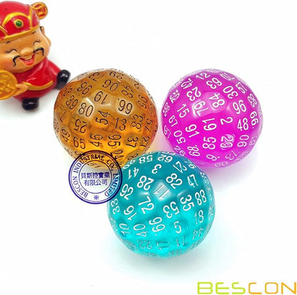 Bescon Translucent Polyhedral Dice 100 Sides Dice, Transparent D100 die, 100 Sided Cube, D100 Game Dice,100-Sided Cube of Teal