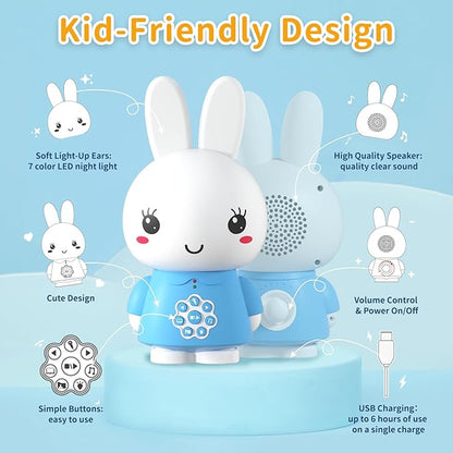 alilo Honey Bunny Kids Music Story Audio Player for Toddlers 1-5, Baby Boy Girl Easter Gifts, Pre-Loaded 16 Stories/48 Nursery Rhymes/12 Soothing Music, with Nightlight,Voice Recording