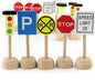 Attatoy Kids Wooden Street Signs Playset (14-Piece Set), Wood Traffic Signs Perfect for Car & Train Set
