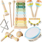 Baby Musical Instruments Set Montessori Wooden Music Toys for Toddlers 3 4 5 Neutral Color Percussion Music Kit with Drum, Xylophone,Storage Bag, Birthday Preschool Learning Gift for Boys Girls