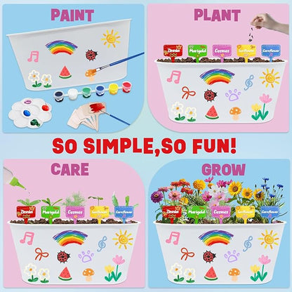 Paint & Plant Kids Gardening Set with 5 Flower Seeds, Arts and Crafts for Kids Ages 4-12, Science STEM Toys for Toddler Education, Birthday Gifts Ideas for Girls & Boys 4 5 6 7 8 9 10 11 12 Year Old