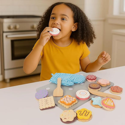 Slice and Bake Wooden Cookie Play Food Set for Kids, Kitchen Toys Food Accessories for Toddlers, Pretend Play Baking Set for 3 4 5 Years Old Girls Boys Birthday Gifts