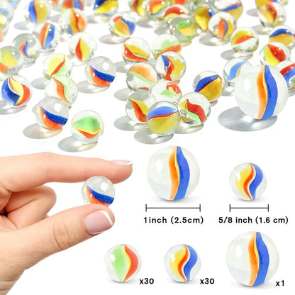 POPLAY 61PCS Marbles Games for Kids, with Gift Box for Marbles Run Games, Classroom Crafts Supplies Kit