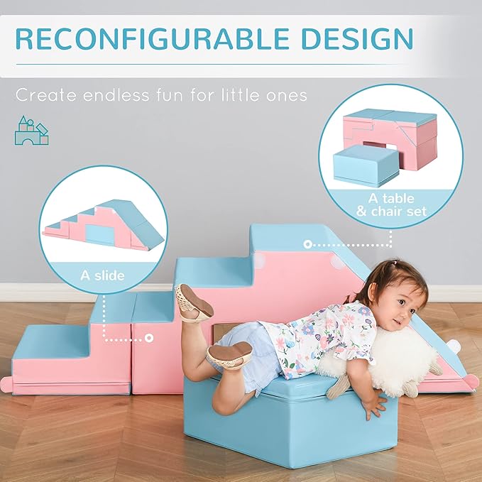 Qaba Toddlers Climbing Toys, Foam Climbing Blocks, 2 Pieces PU Leather Soft Play Set Indoor for Crawling or Sliding Aged 1-3 Years, Multicolor