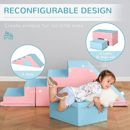 Qaba Toddlers Climbing Toys, Foam Climbing Blocks, 2 Pieces PU Leather Soft Play Set Indoor for Crawling or Sliding Aged 1-3 Years, Multicolor