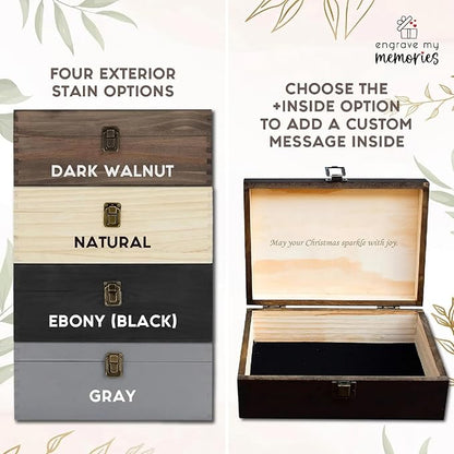 Personalized Christmas Eve Box Custom Engraved Wooden Memory Box Party Favor Xmas Traditional Santa Gift Box for Kids Family Friends - Rustic Memento Keepsake Box Perfect Holiday Gifts for Him Her