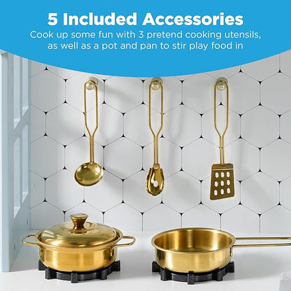 Best Choice Products Pretend Play Wooden Farmhouse Kitchen Set for Kids w/Toy Storage, Clicking Knobs, Windows, 5 Accessories Included - Ocean
