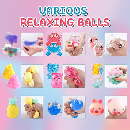 54 Pack Stress Balls, Squishy Balls, Squeeze Balls for Adults, Stress Relief Balls, Prize Box Stuffers, Party Favors