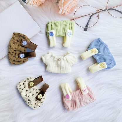 Clothes for Dolls Accessories (No Doll), Cute Outfit Set 5 Pieces Bib Pants for 15 & 17cm Doll Suit, Stylish Dress Up Overalls Doll Clothing Set Replacement with Hat Clothes Shoes Green