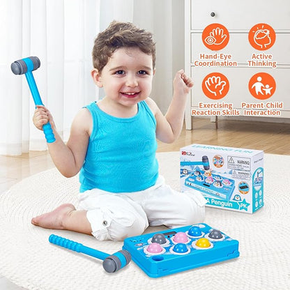 FS Pounding Toys, Penguin Pounding Game for Toddler, Interactive Music Toys for Kids Ages 3-5 Years Old Boys and Girls, Game Toy with 2 Hammers, 36 Levels